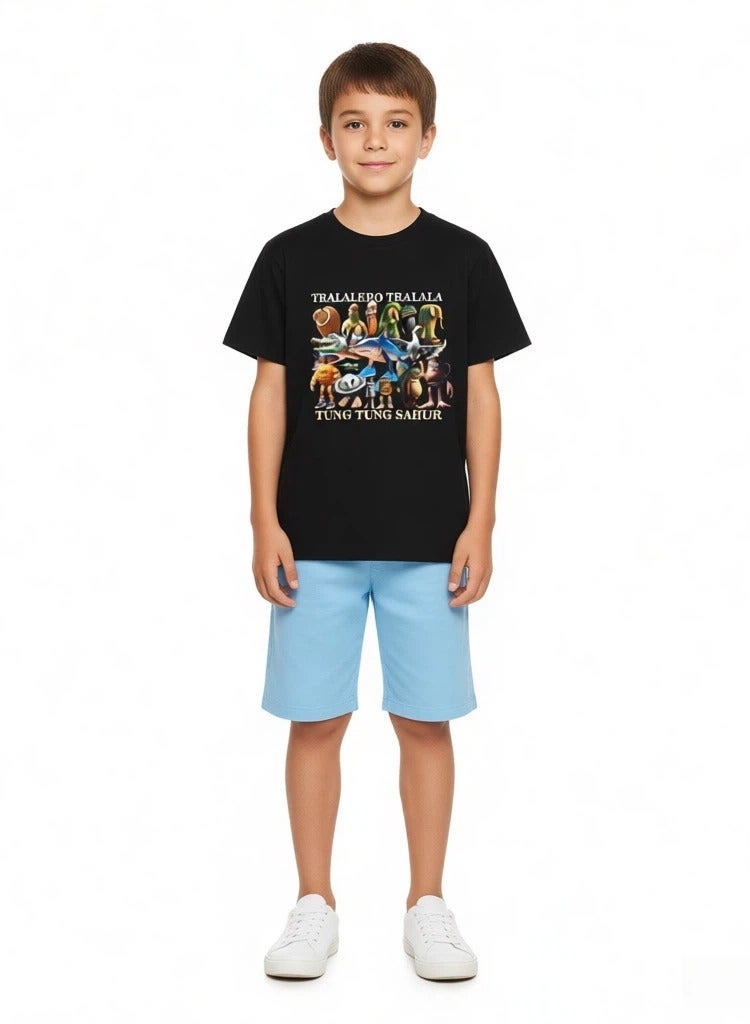 Cartoon AI Classic of Mountains and Seas Stick Figure Tung Children's Student Short-Sleeved T-Shirt - Image 5